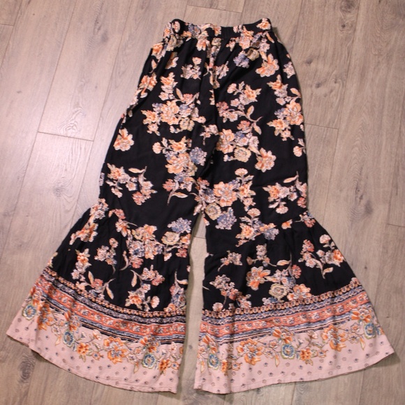 0291-Angie Boho Floral Wide Leg Pants – Size L - Picture 1 of 8